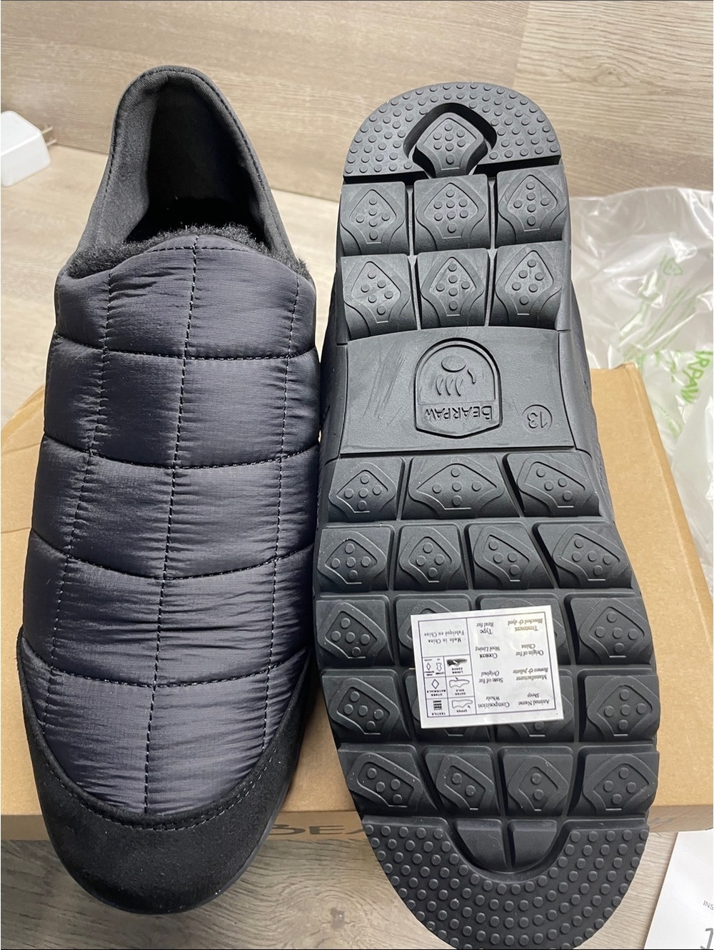 BearPaw Men's Black Quilted Slip-On Loafers #124